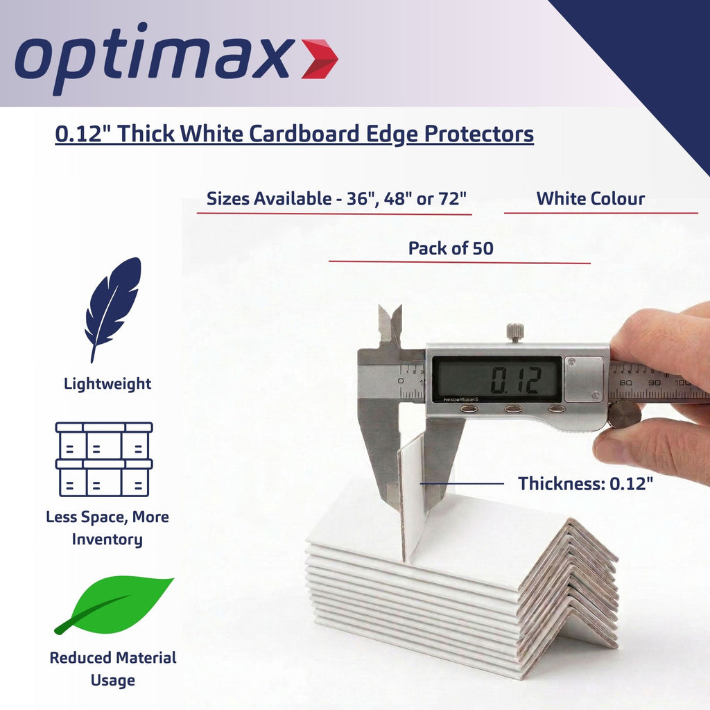 White Cardboard Edge Protectors – 2" x 2" x 36" (0.12" Standard-Duty) – 100 Pack