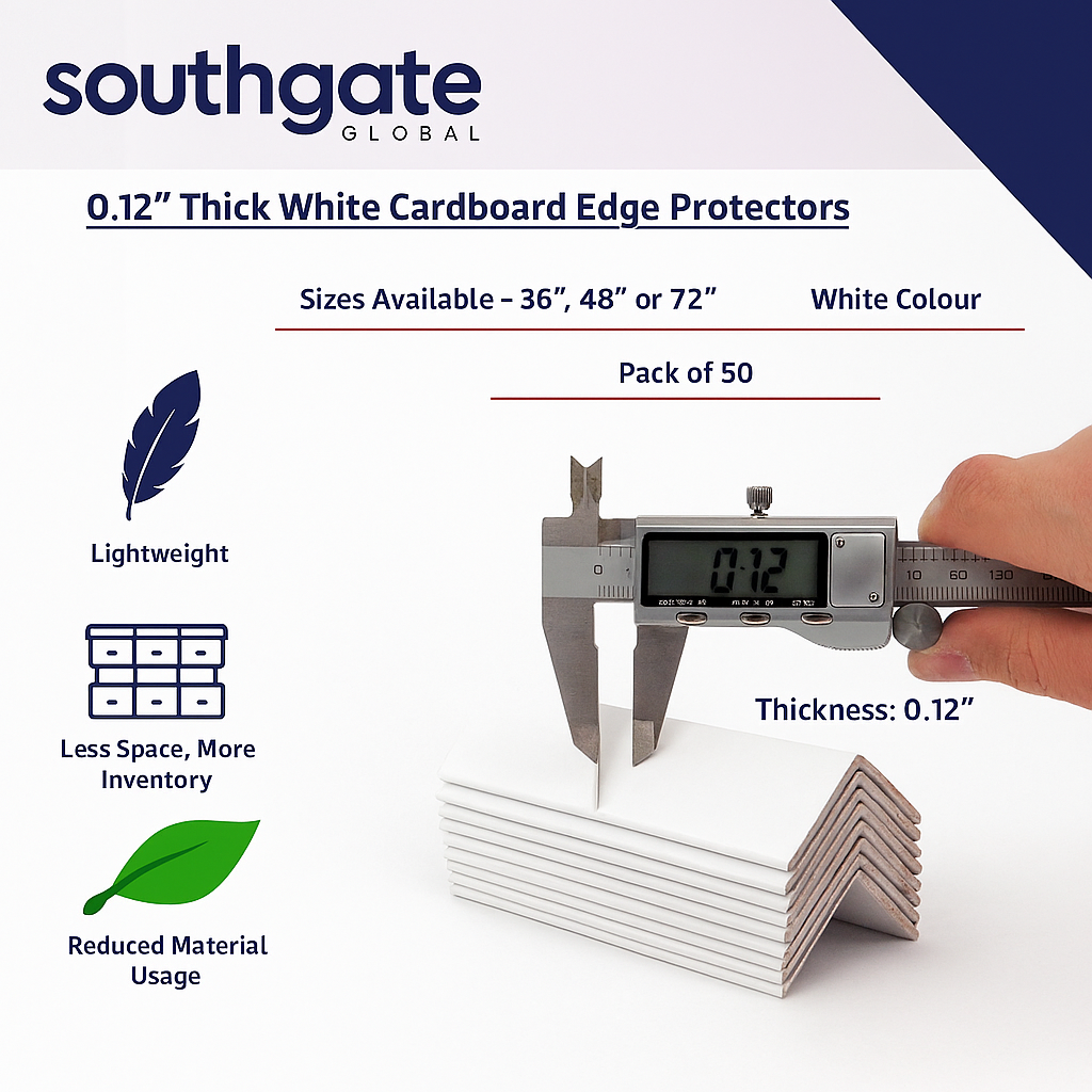 White Cardboard Edge Protectors – 2" x 2" x 48" (0.12" Standard-Duty) – 80 Pack