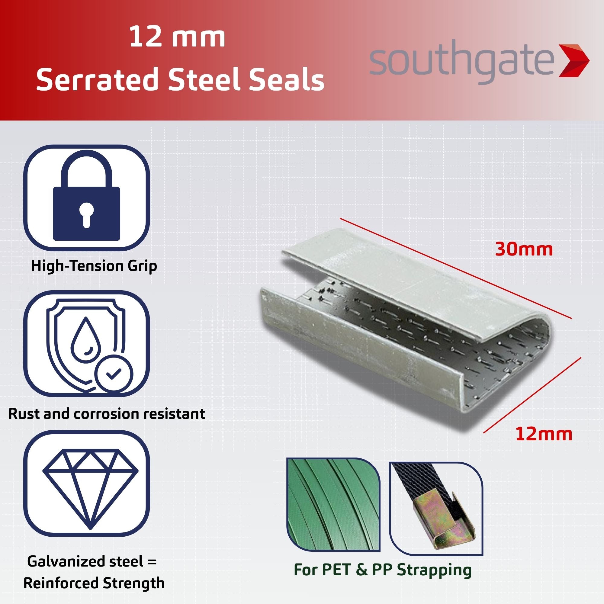 12mm Serrated Steel Seals for 1/2" PET & PP Strapping | Heavy-duty Packaging Seals