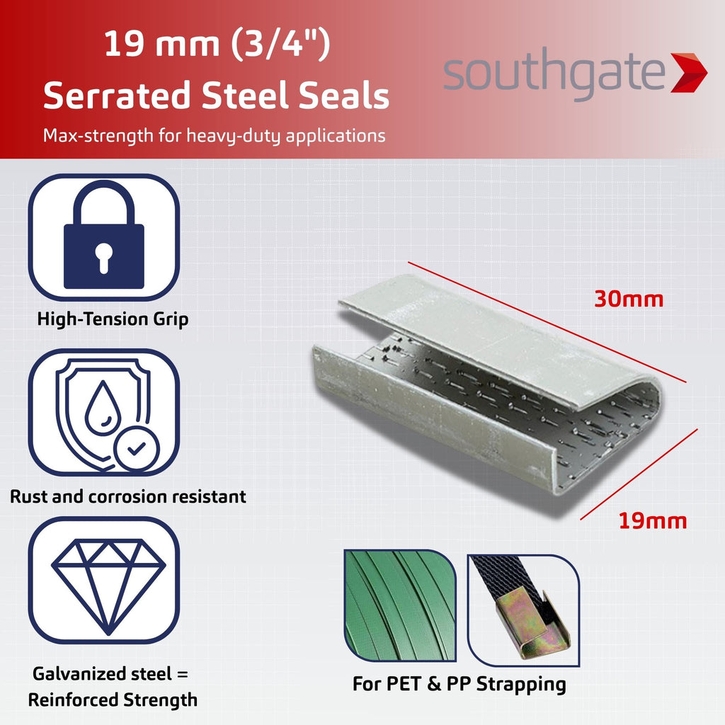 19mm Serrated Steel Seals for 3/4" PET & PP Strapping | Heavy-duty Packaging Seals