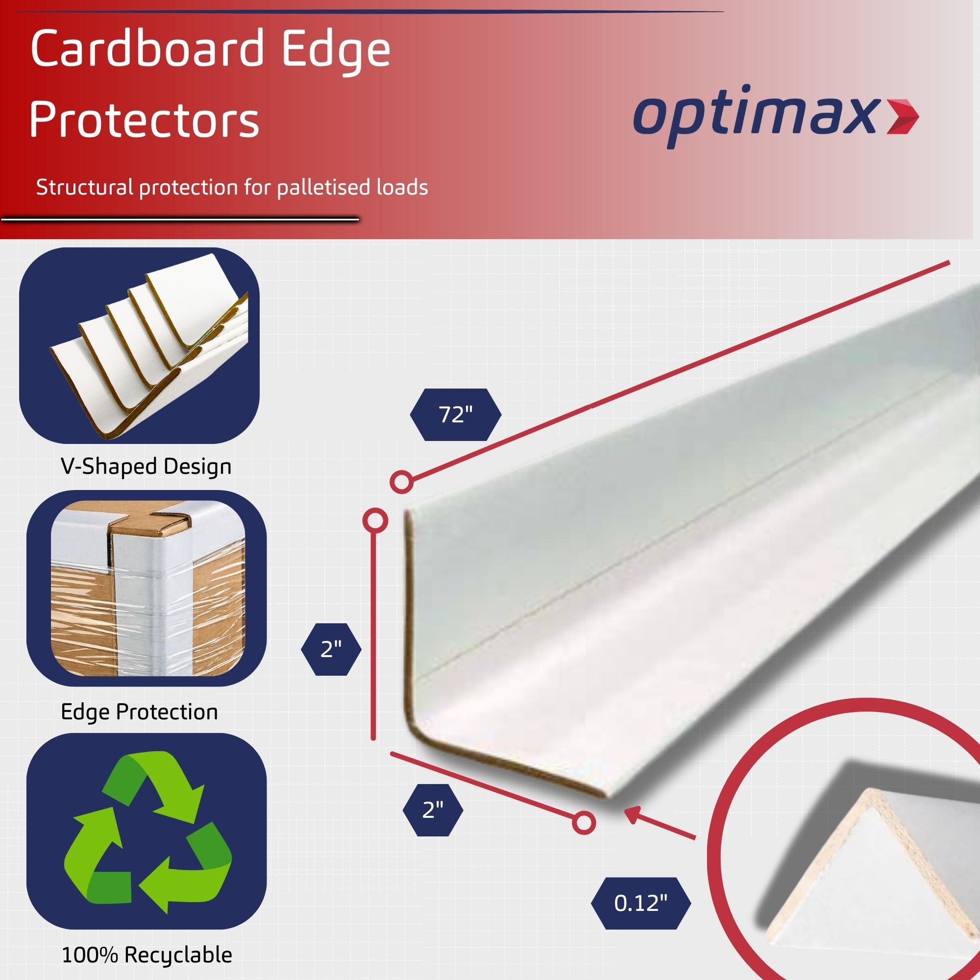 White Cardboard Edge Protectors – 2" x 2" x 72" (0.12" Standard-Duty) – 50 Pack